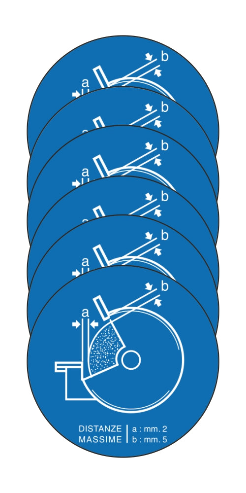 GLOBAL KIT DI 6 ADESIVI ROTONDI - MOLA DISTANZE MASSIME A..B.. - Pittogramma ISO 7010 Con Stampa Diretta U.V. (IDEALE ANCHE PER ESTERNO)