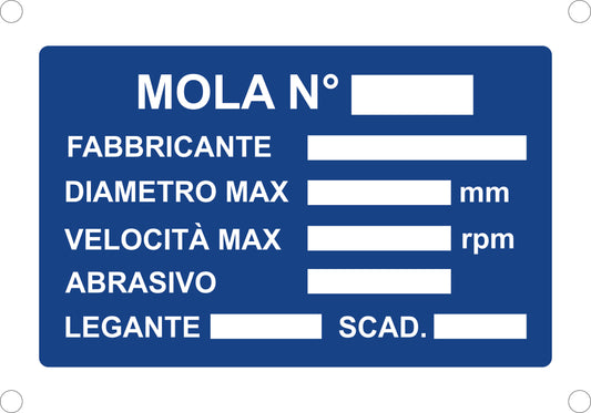 GLOBAL CARTELLO SEGNALETICO - mola n fabbricante diametro - Adesivo Extra Resistente, Pannello in Forex, Pannello In Alluminio