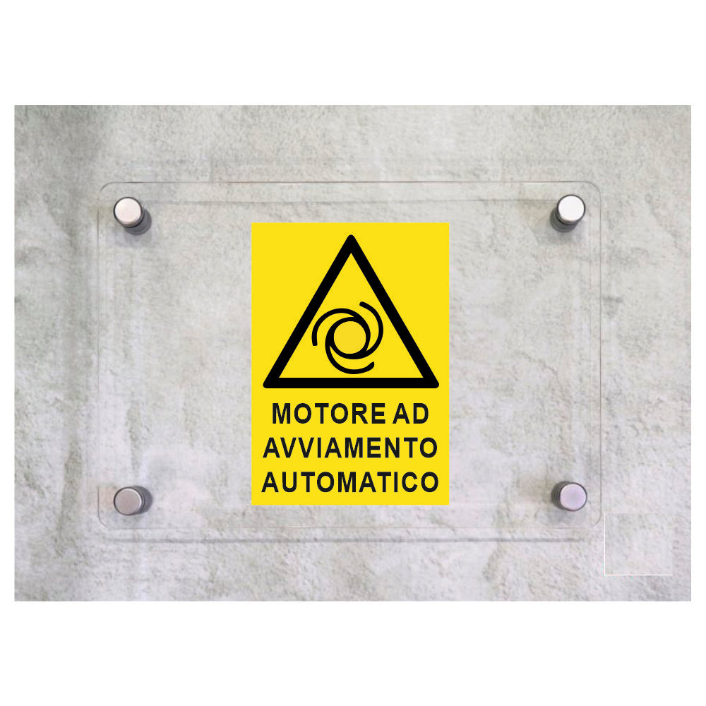 Global Targa Cartello in plexiglass - MOTORE AD AVIAMENTO AUTOMATICO - Con Distanziali in acciaio inox, Stampa UV.