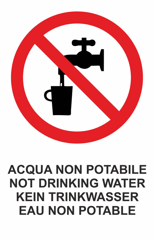 GLOBAL CARTELLO SEGNALETICO - MULTILINGUE ACQUA NON POTABILE - Adesivo Extra Resistente, Pannello in Forex, Pannello In Alluminio
