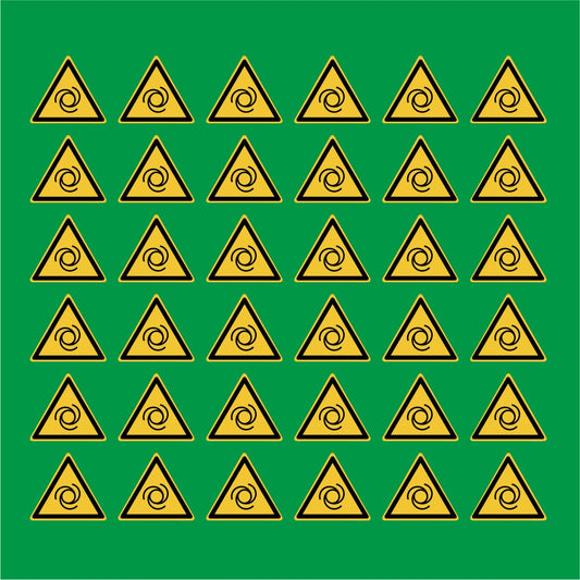 PACCO DA 6 KIT DI 6 ADESIVI TRIANGOLARI - INGRANAGGI - Pittogramma ISO 7010 Con Stampa Diretta U.V.