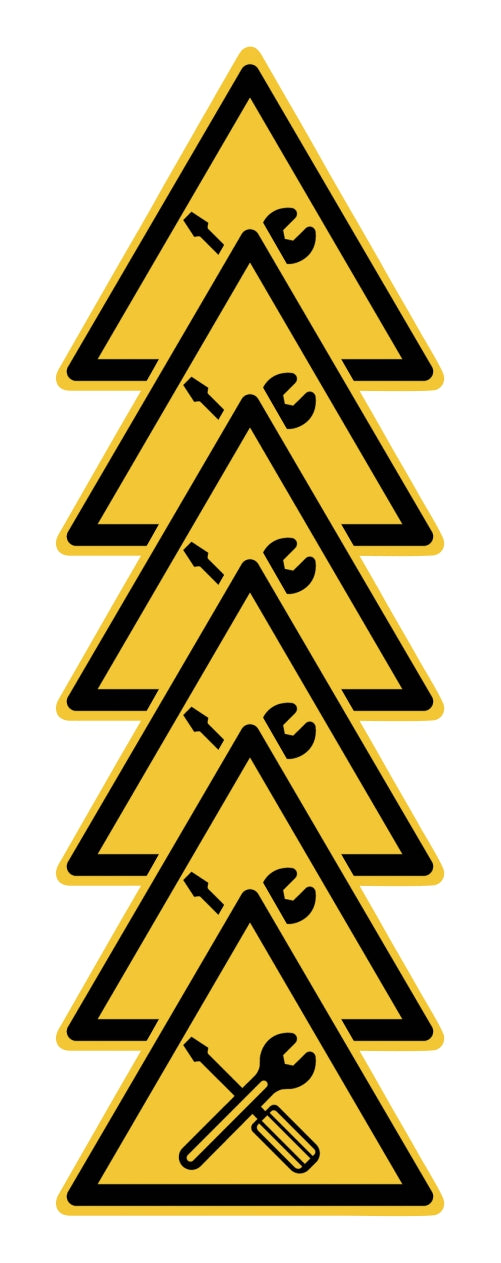 GLOBAL KIT DI 6 ADESIVI TRIANGOLARI - Manutenzione in corso - Pittogramma ISO 7010 Con Stampa Diretta U.V. (IDEALE ANCHE PER ESTERNO)