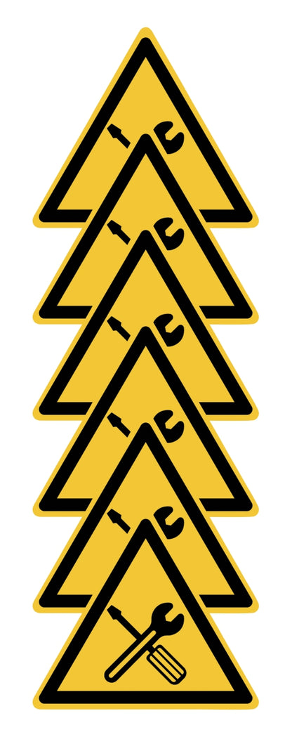 GLOBAL KIT DI 6 ADESIVI TRIANGOLARI - Manutenzione in corso - Pittogramma ISO 7010 Con Stampa Diretta U.V. (IDEALE ANCHE PER ESTERNO)