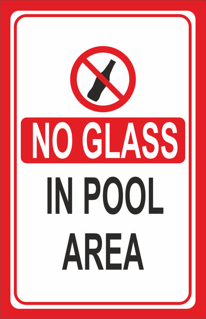 GLOBAL CARTELLO SEGNALETICO - NO GLASS IN THE POLL AREA - Adesivo Extra Resistente, Pannello in Forex, Pannello In Alluminio