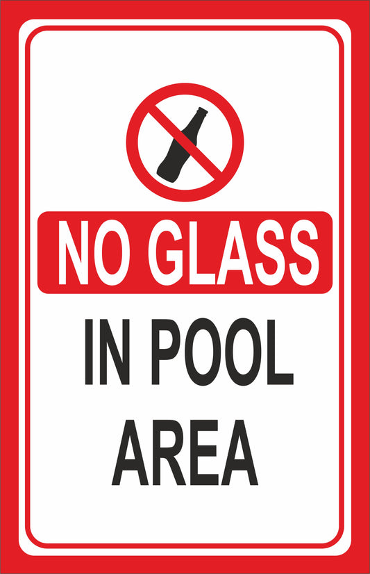 GLOBAL CARTELLO SEGNALETICO - NO GLASS IN THE POLL AREA - Adesivo Extra Resistente, Pannello in Forex, Pannello In Alluminio