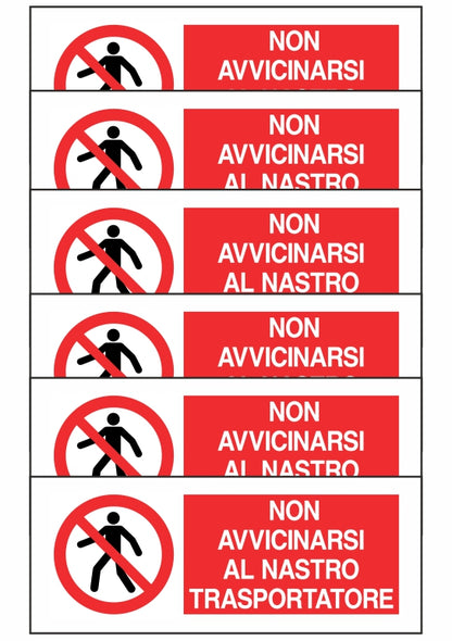 KIT DI 6 ADESIVI UNI - NON AVVICINARSI AL NASTRO TRASPORTATORE - Pittogramma ISO 7010 Con Stampa Diretta U.V. (IDEALE ANCHE PER ESTERNO)