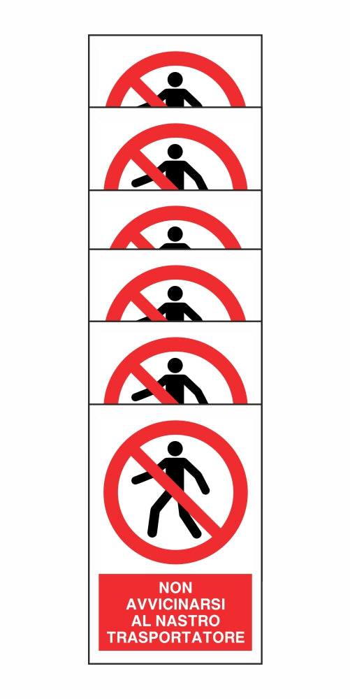 KIT DI 6 ADESIVI RETTANGOLARI - NON AVVICINARSI AL NASTRO TRASPORTATORE - Pittogramma ISO 7010 Con Stampa Diretta U.V. (IDEALE ANCHE PER ESTERNO)