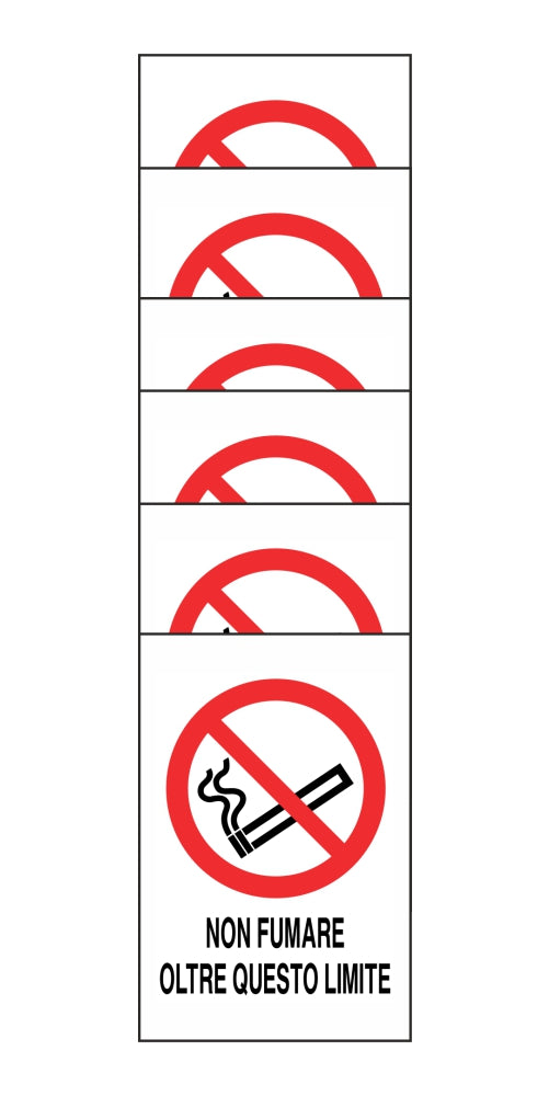 KIT DI 6 ADESIVI RETTANGOLARI - NON FUMARE OLTRE QUESTO LIMITE - Pittogramma ISO 7010 Con Stampa Diretta U.V. (IDEALE ANCHE PER ESTERNO)