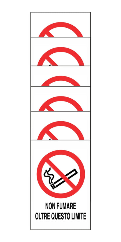 KIT DI 6 ADESIVI RETTANGOLARI - NON FUMARE OLTRE QUESTO LIMITE - Pittogramma ISO 7010 Con Stampa Diretta U.V. (IDEALE ANCHE PER ESTERNO)