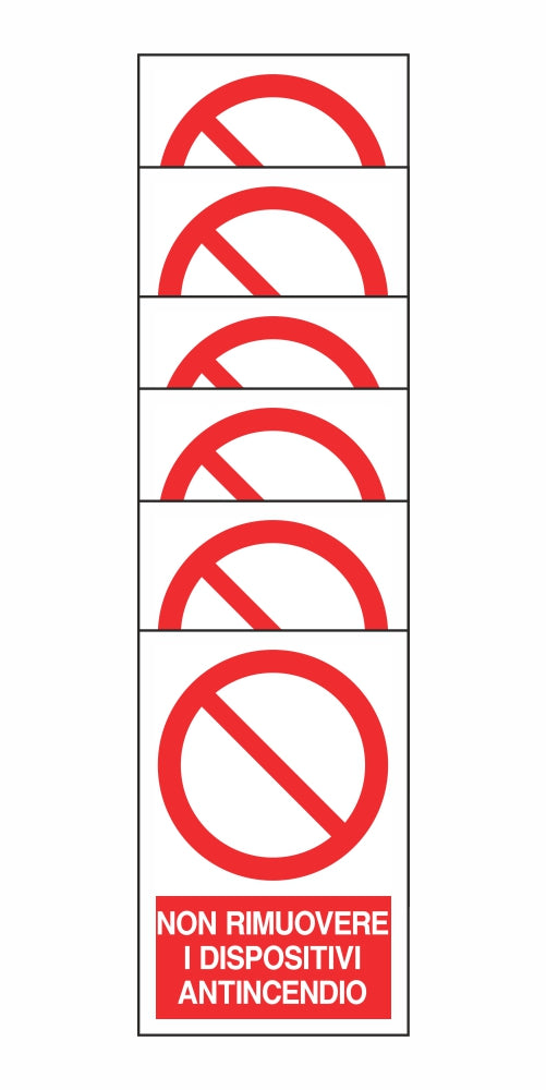 KIT DI 6 ADESIVI RETTANGOLARI - NON RIMUOVERE I DISPOSITIVI ANTINCENDIO - Pittogramma ISO 7010 Con Stampa Diretta U.V. (IDEALE ANCHE PER ESTERNO)