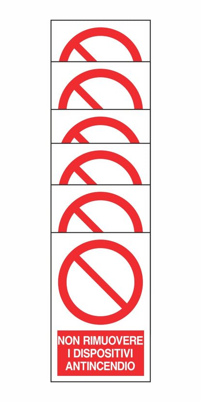 KIT DI 6 ADESIVI RETTANGOLARI - NON RIMUOVERE I DISPOSITIVI ANTINCENDIO - Pittogramma ISO 7010 Con Stampa Diretta U.V. (IDEALE ANCHE PER ESTERNO)