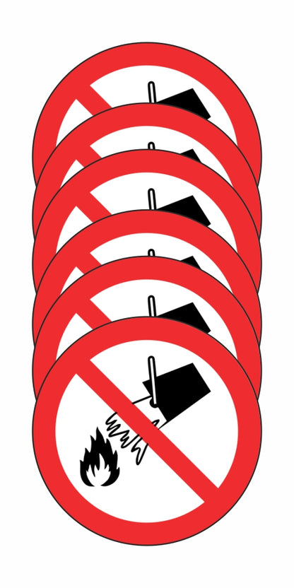 GLOBAL KIT DI 6 ADESIVI - NON USARE ACQUA PER SPEGNERE INCENDI - Pittogramma ISO 7010 Con Stampa Diretta U.V. (IDEALE ANCHE PER ESTERNO)