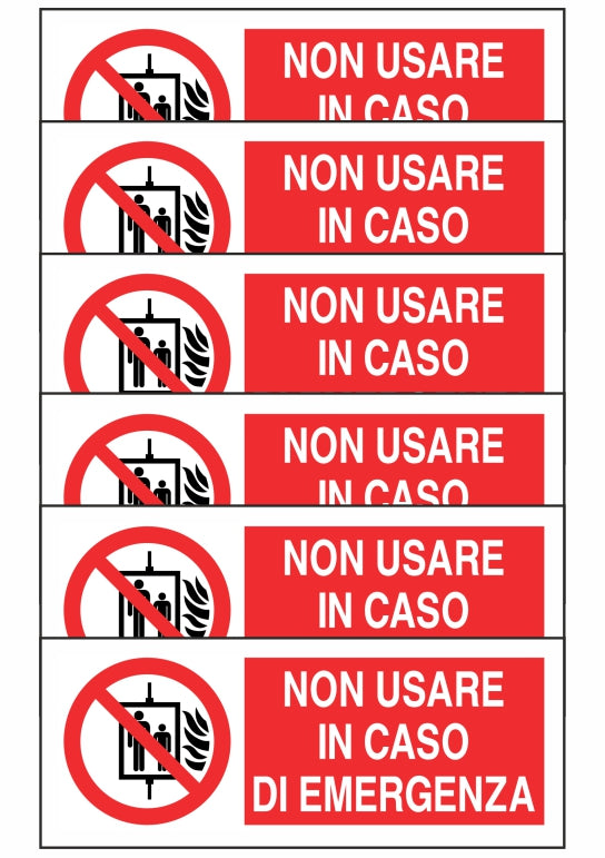 KIT DI 6 ADESIVI UNI - NON USARE IN CASO DI EMERGENZA - Pittogramma ISO 7010 Con Stampa Diretta U.V. (IDEALE ANCHE PER ESTERNO)