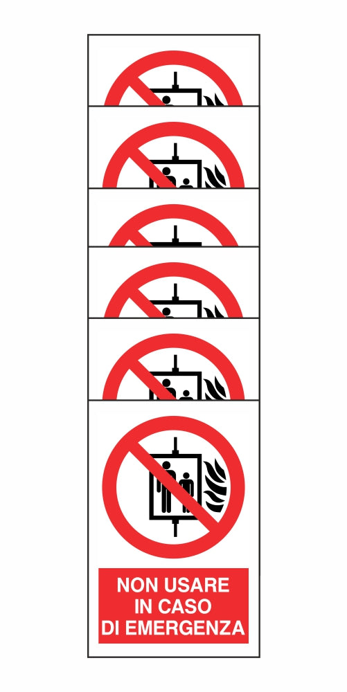 KIT DI 6 ADESIVI RETTANGOLARI - NON USARE IN CASO DI EMERGENZA - Pittogramma ISO 7010 Con Stampa Diretta U.V. (IDEALE ANCHE PER ESTERNO)