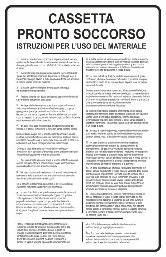 GLOBAL CARTELLO SEGNALETICO - NORME DI SICUREZZA USO DELLA CASSETTA DI PRONTO SOCCORSO - Adesivo Extra Resistente, Pannello in Forex, Pannello In Alluminio