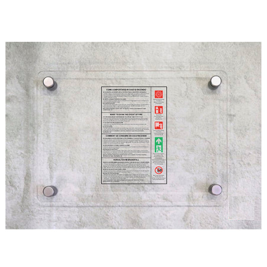 Global Targa Cartello in plexiglass - NORME PREVENZIONE INCENDIO - Con Distanziali in acciaio inox, Stampa UV.