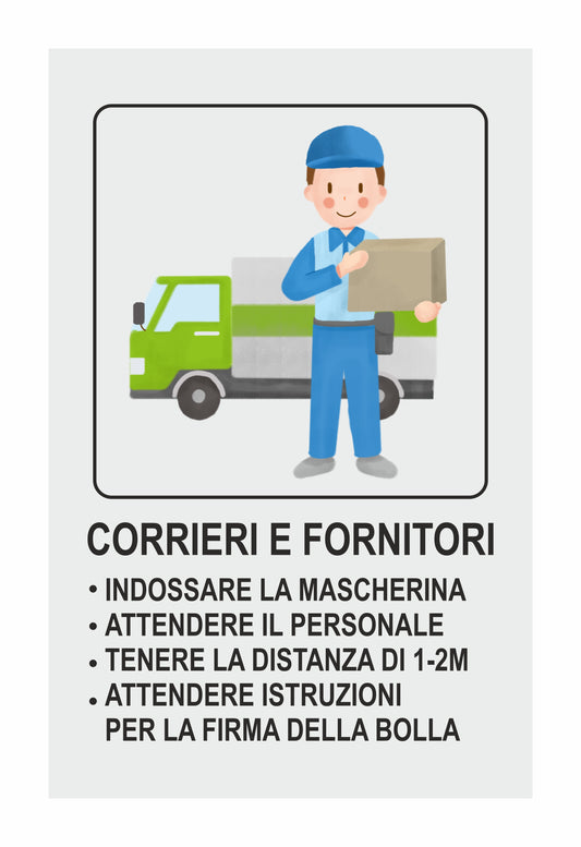 GLOBAL CARTELLO SEGNALETICO - NORME SICUREZZA FORNITORI E CORRIERI - Adesivo Extra Resistente, Pannello in Forex, Pannello In Alluminio