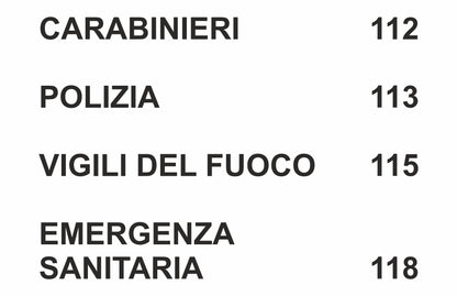 GLOBAL CARTELLO SEGNALETICO - NUMERI UTILI - Adesivo Extra Resistente, Pannello in Forex, Pannello In Alluminio