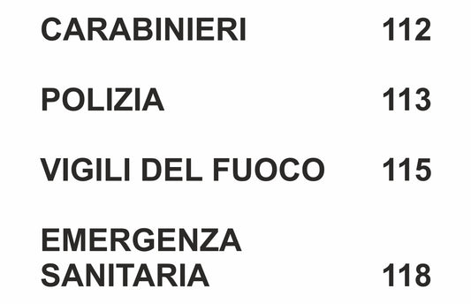 GLOBAL CARTELLO SEGNALETICO - NUMERI UTILI - Adesivo Extra Resistente, Pannello in Forex, Pannello In Alluminio