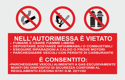 GLOBAL CARTELLO SEGNALETICO - Nell'Autorimessa è vietato MOD 2 - Adesivo Extra Resistente, Pannello in Forex, Pannello In Alluminio