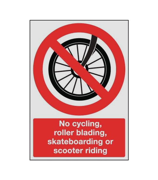 GLOBAL CARTELLO SEGNALETICO - No Cycling, Rollerblading, Skateboarding, Scooter - Adesivo Extra Resistente, Pannello in Forex, Pannello In Alluminio