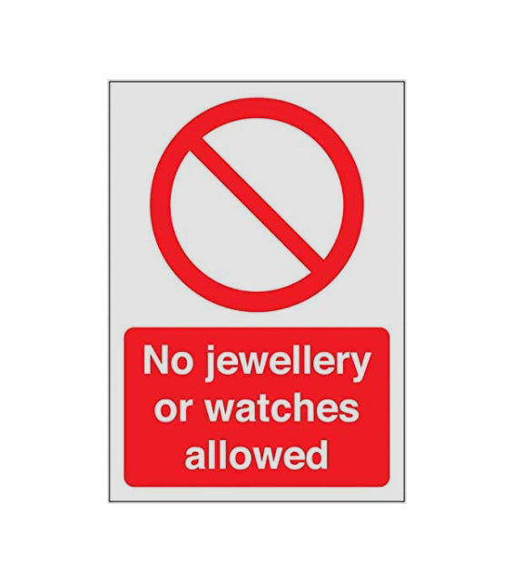 GLOBAL CARTELLO SEGNALETICO - No Jewellery or Watches Allowed - Adesivo Extra Resistente, Pannello in Forex, Pannello In Alluminio