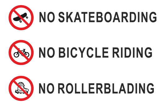 GLOBAL CARTELLO SEGNALETICO - No Skateboarding, Bike Riding or Rollerblading   - Adesivo Extra Resistente, Pannello in Forex, Pannello In Alluminio