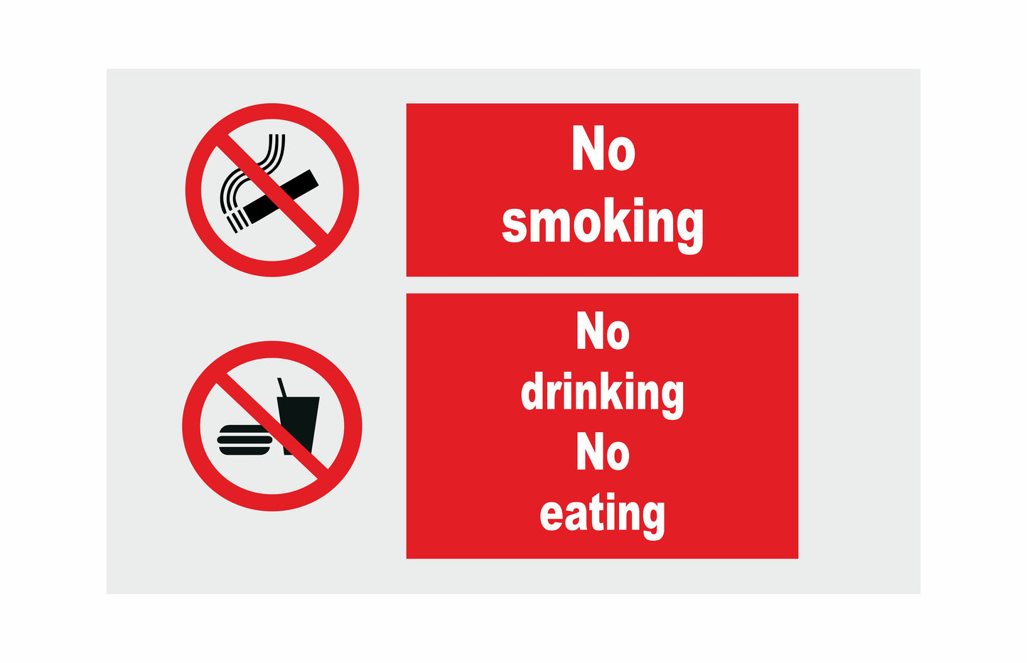 GLOBAL CARTELLO SEGNALETICO - No Smoking No Drinking No Eating Multi-Message  - Adesivo Extra Resistente, Pannello in Forex, Pannello In Alluminio