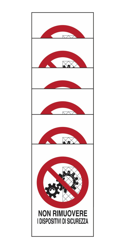 KIT DI 6 ADESIVI RETTANGOLARI - Non rimuovere i dispositivi di sicurezza   - Pittogramma ISO 7010 Con Stampa Diretta U.V. (IDEALE ANCHE PER ESTERNO)