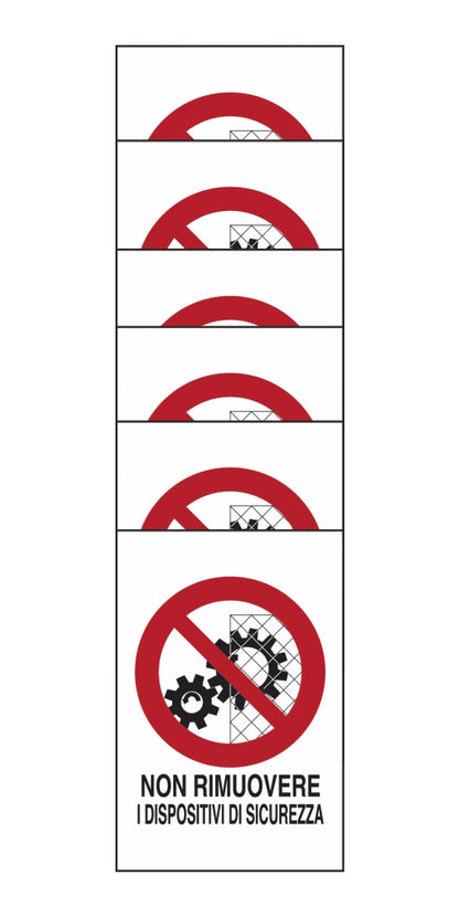 KIT DI 6 ADESIVI RETTANGOLARI - Non rimuovere i dispositivi di sicurezza   - Pittogramma ISO 7010 Con Stampa Diretta U.V. (IDEALE ANCHE PER ESTERNO)