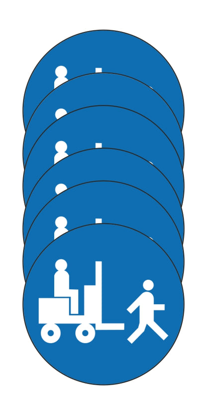 GLOBAL KIT DI 6 ADESIVI ROTONDI - OBBLIGO CARRELLI A PASSO D'UOMO - Pittogramma ISO 7010 Con Stampa Diretta U.V. (IDEALE ANCHE PER ESTERNO)