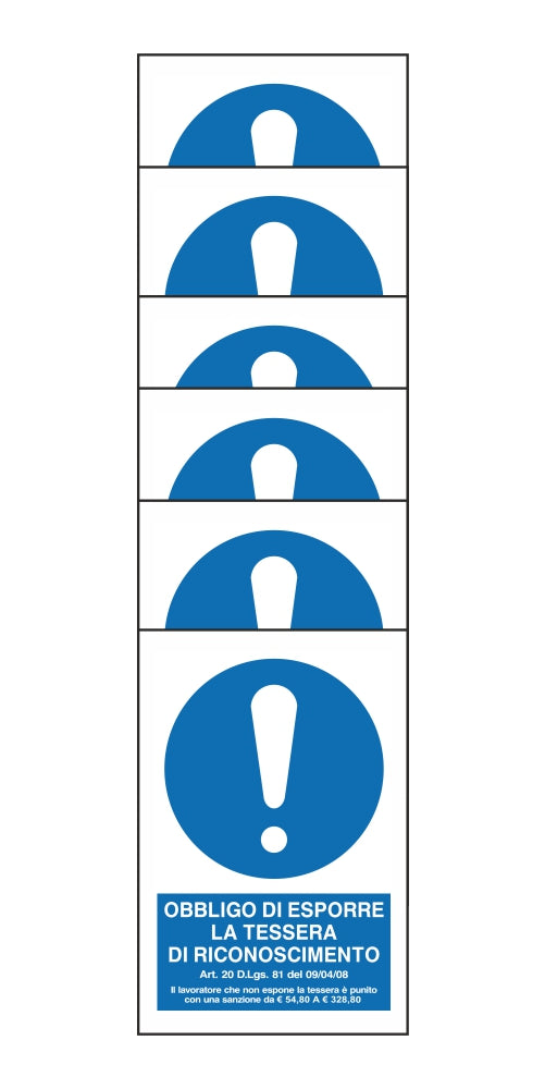 KIT DI 6 ADESIVI RETTANGOLARI - OBBLIGO DI ESPORRE LA TESSERA DI RICONOSCIMENTO - Pittogramma ISO 7010 Con Stampa Diretta U.V. (IDEALE ANCHE PER ESTERNO)