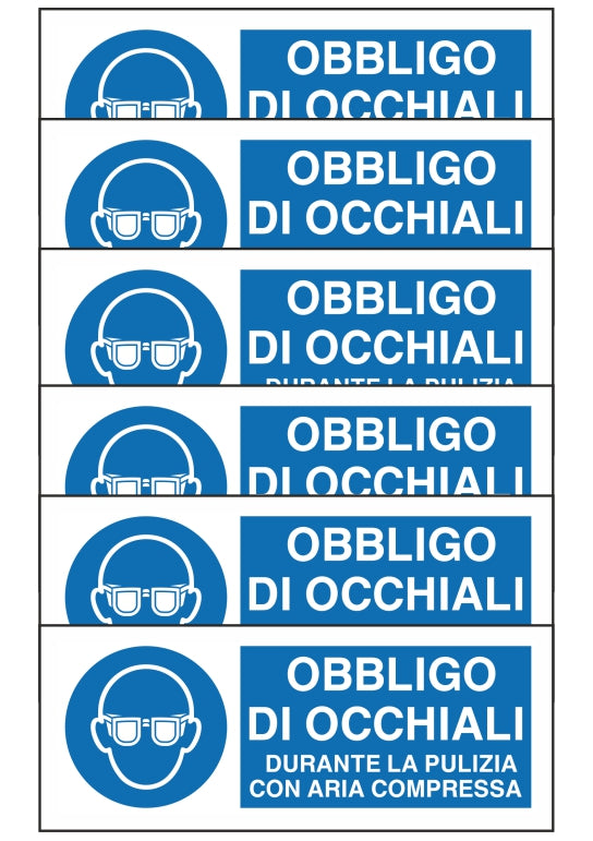 GLOBAL KIT DI 6 ADESIVI UNI - OBBLIGO DI OCCHIALI DURANTE LA PULIZIA CON ARIA COMPRESSA - Pittogramma ISO 7010 Con Stampa Diretta U.V. (IDEALE ANCHE PER ESTERNO)