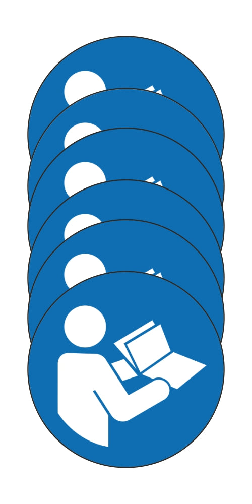 GLOBAL KIT DI 6 ADESIVI ROTONDI - OBBLIGO LEGGERE LE ISTRUZIONI - Pittogramma ISO 7010 Con Stampa Diretta U.V. (IDEALE ANCHE PER ESTERNO)