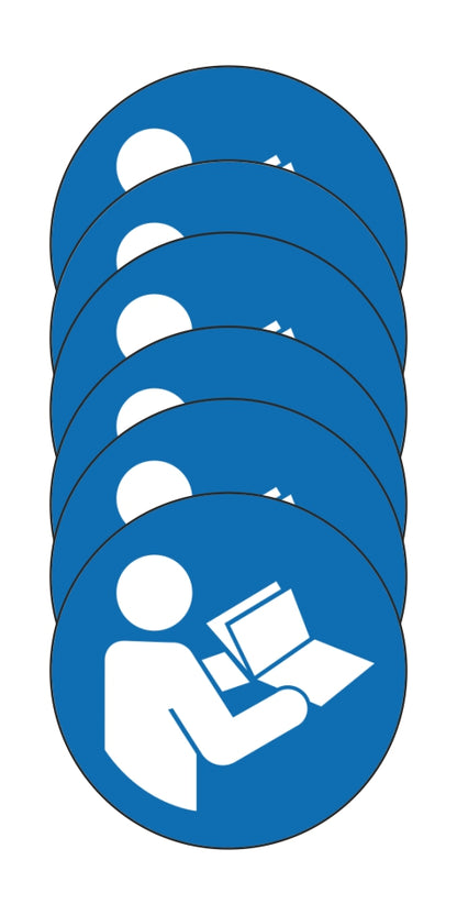 GLOBAL KIT DI 6 ADESIVI ROTONDI - OBBLIGO LEGGERE LE ISTRUZIONI - Pittogramma ISO 7010 Con Stampa Diretta U.V. (IDEALE ANCHE PER ESTERNO)