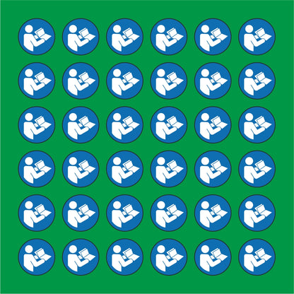 PACCO DA 6 KIT DI 6 ADESIVI ROTONDI - OBBLIGO LEGGERE LE ISTRUZIONI  - Pittogramma ISO 7010 Con Stampa Diretta U.V.