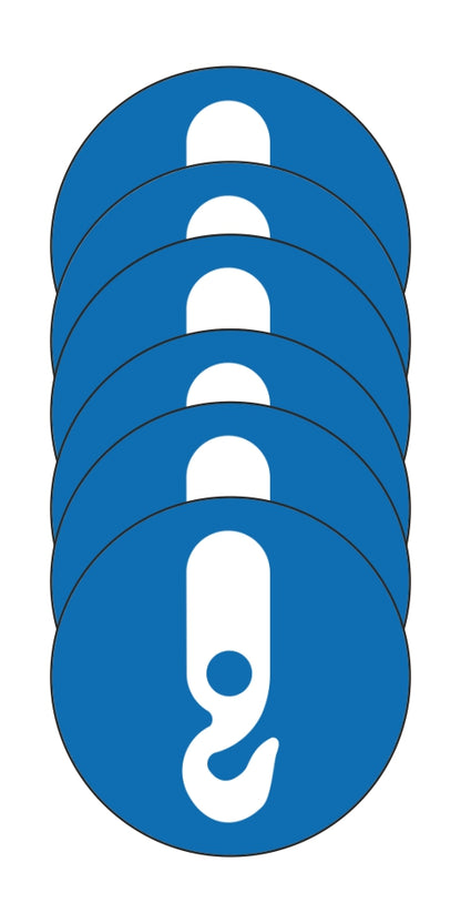GLOBAL KIT DI 6 ADESIVI ROTONDI - OBBLIGO PUNTO DI AGGANCIO - Pittogramma ISO 7010 Con Stampa Diretta U.V. (IDEALE ANCHE PER ESTERNO)