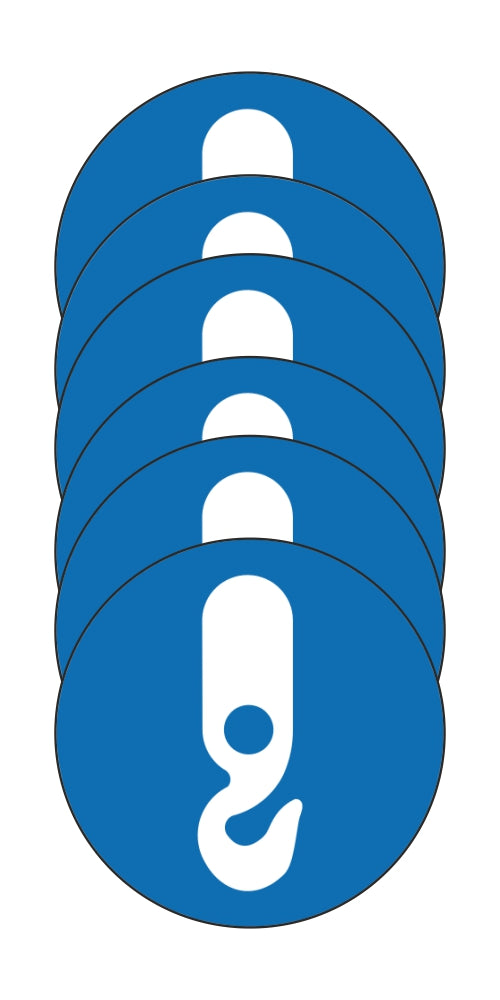 GLOBAL KIT DI 6 ADESIVI ROTONDI - OBBLIGO PUNTO DI AGGANCIO - Pittogramma ISO 7010 Con Stampa Diretta U.V. (IDEALE ANCHE PER ESTERNO)