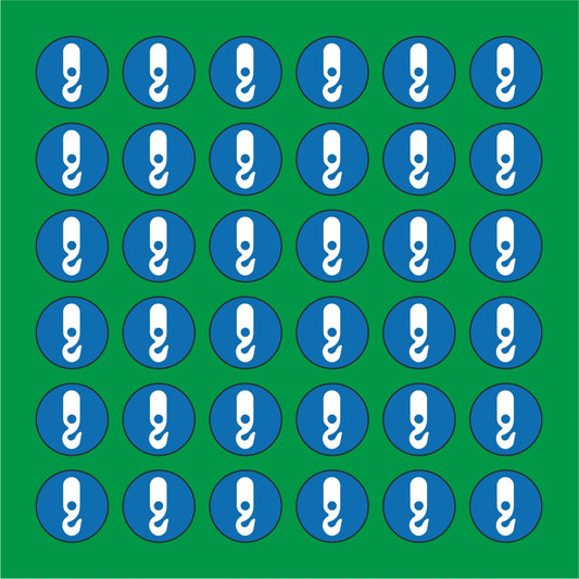 PACCO DA 6 KIT DI 6 ADESIVI ROTONDI - OBBLIGO PUNTO DI AGGANCIO - Pittogramma ISO 7010 Con Stampa Diretta U.V.