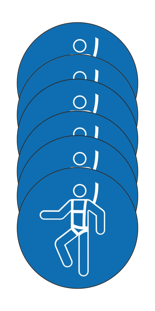 GLOBAL KIT DI 6 ADESIVI ROTONDI - OBBLIGO USO CINTURA DI SICUREZZA - Pittogramma ISO 7010 Con Stampa Diretta U.V. (IDEALE ANCHE PER ESTERNO)