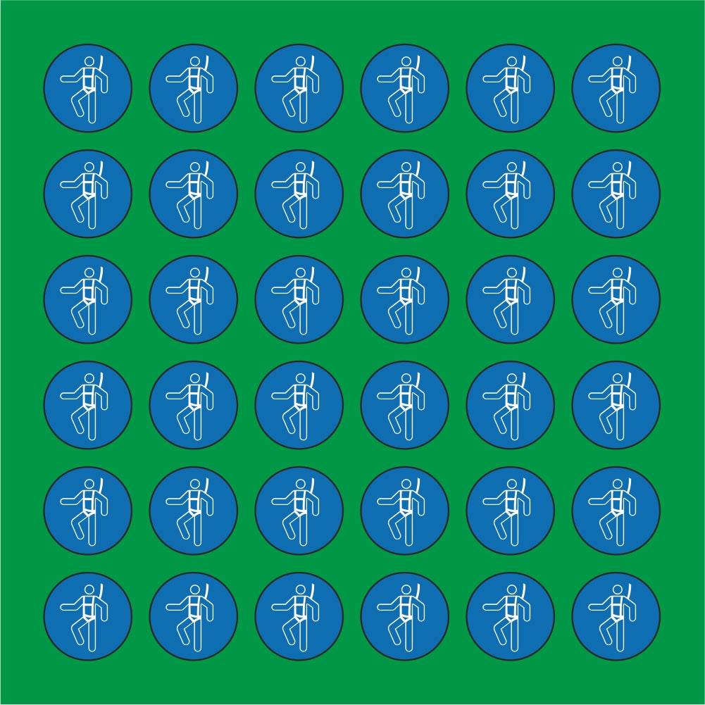 PACCO DA 6 KIT DI 6 ADESIVI ROTONDI - OBBLIGO USO CINTURA DI SICUREZZA - Pittogramma ISO 7010 Con Stampa Diretta U.V.
