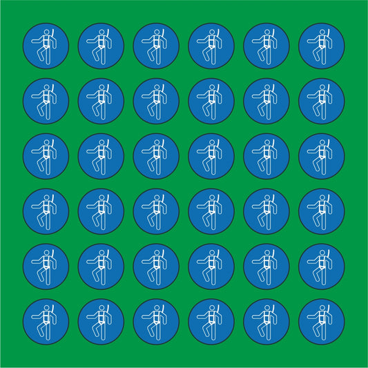 PACCO DA 6 KIT DI 6 ADESIVI ROTONDI - OBBLIGO USO CINTURA DI SICUREZZA - Pittogramma ISO 7010 Con Stampa Diretta U.V.