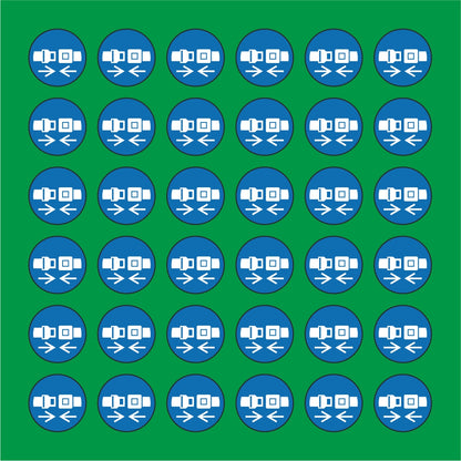 PACCO DA 6 KIT DI 6 ADESIVI ROTONDI - OBBLIGO USO CINTURA DI SICUREZZA - Pittogramma ISO 7010 Con Stampa Diretta U.V.