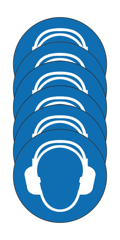 GLOBAL KIT DI 6 ADESIVI ROTONDI -OBBLIGO USO CUFFIA ANTIRUMORE - Pittogramma ISO 7010 Con Stampa Diretta U.V. (IDEALE ANCHE PER ESTERNO)