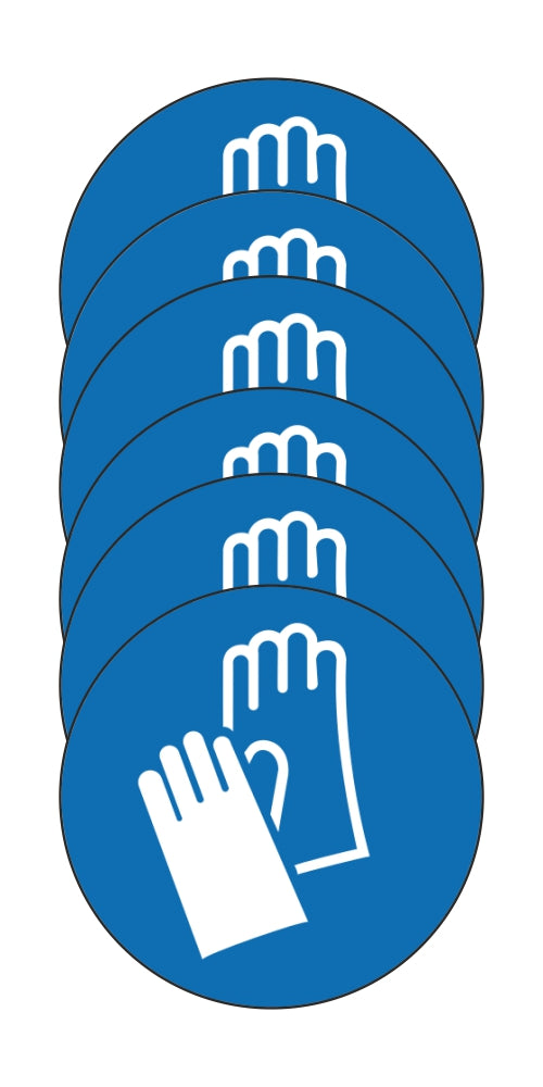 GLOBAL KIT DI 6 ADESIVI ROTONDI - OBBLIGO USO GUANTI - Pittogramma ISO 7010 Con Stampa Diretta U.V. (IDEALE ANCHE PER ESTERNO)