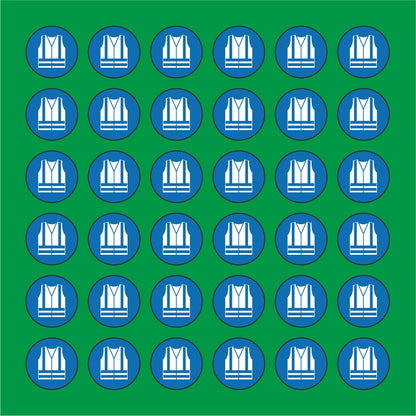 PACCO DA 6 KIT DI 6 ADESIVI ROTONDI - OBBLIGO USO INDUMENTI AD ALTA VISIBILITA' - Pittogramma ISO 7010 Con Stampa Diretta U.V.