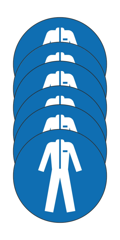 GLOBAL KIT DI 6 ADESIVI ROTONDI - OBBLIGO USO INDUMENTI PROTETTIVI - Pittogramma ISO 7010 Con Stampa Diretta U.V. (IDEALE ANCHE PER ESTERNO)