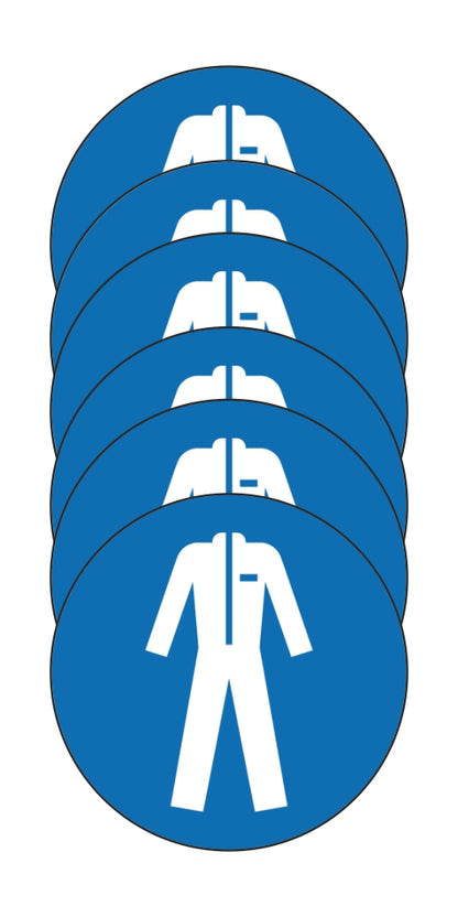 GLOBAL KIT DI 6 ADESIVI ROTONDI - OBBLIGO USO INDUMENTI PROTETTIVI - Pittogramma ISO 7010 Con Stampa Diretta U.V. (IDEALE ANCHE PER ESTERNO)