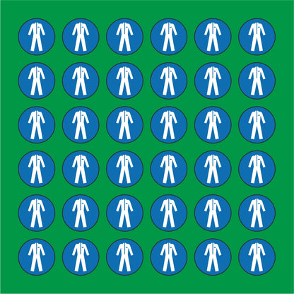 PACCO DA 6 KIT DI 6 ADESIVI ROTONDI - OBBLIGO USO INDUMENTI PROTETTIVI - Pittogramma ISO 7010 Con Stampa Diretta U.V.