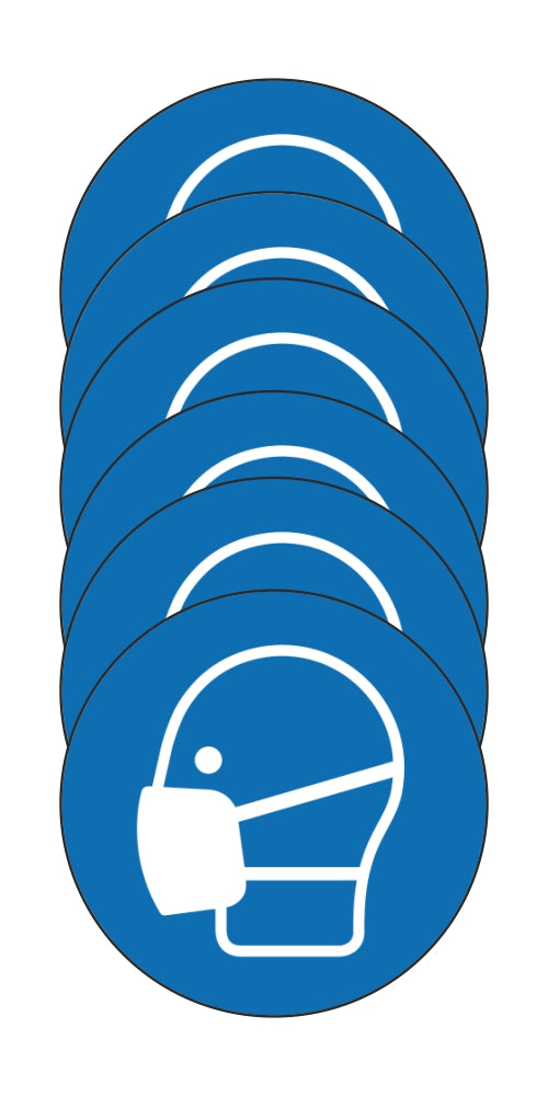 GLOBAL KIT DI 6 ADESIVI ROTONDI - OBBLIGO USO MASCHERINA - Pittogramma ISO 7010 Con Stampa Diretta U.V. (IDEALE ANCHE PER ESTERNO)